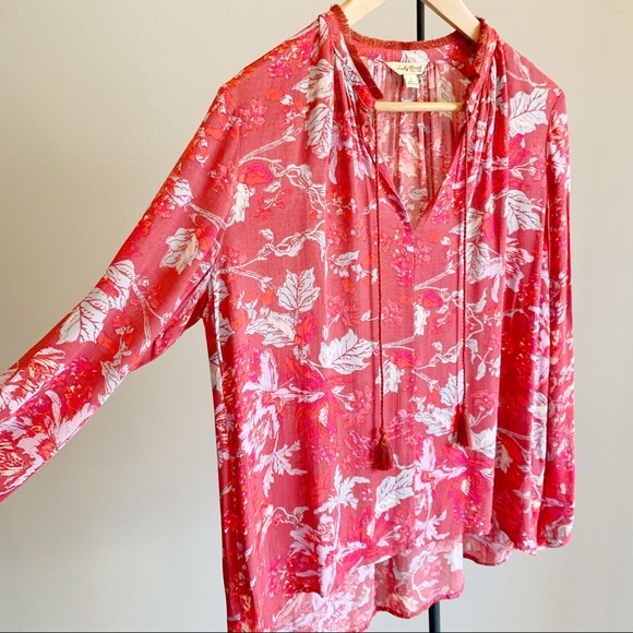 Lucky Brand Boho Red Floral Peasant Top - Picture 4 of 8